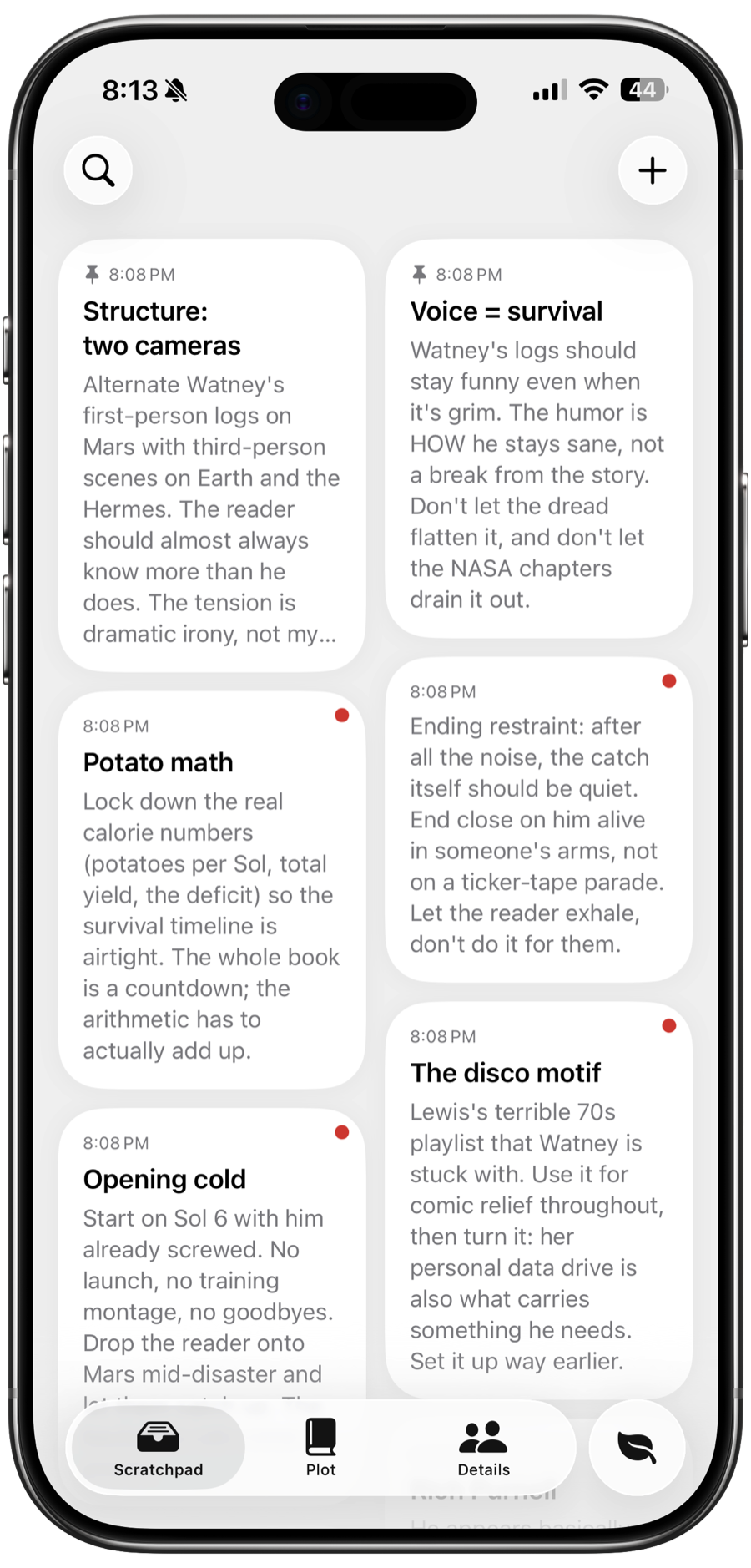 The Pyrus scratchpad, full of notes and ideas